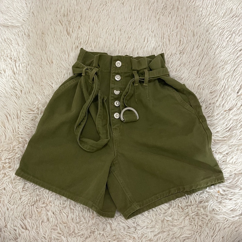 Free people olive green paper bag shorts.